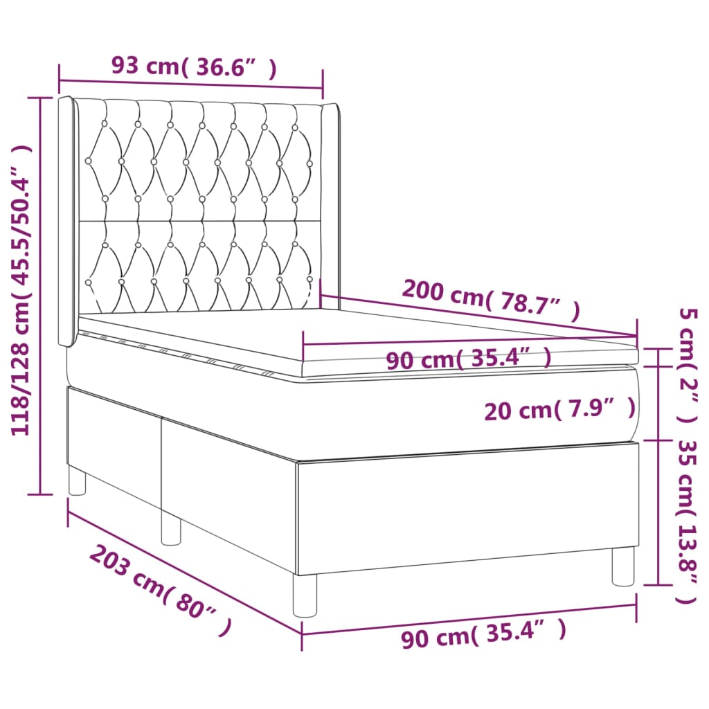 Ramsäng med madrass & LED svart 90x200 cm sammet