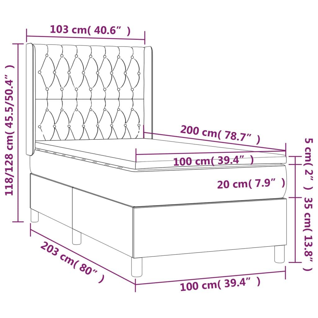 Ramsäng med madrass & LED ljusgrå 100x200 cm sammet - HQ5