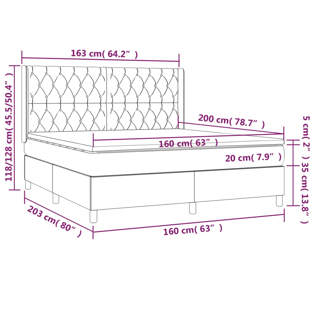 Ramsäng med madrass rosa & LED 160x200 cm sammet