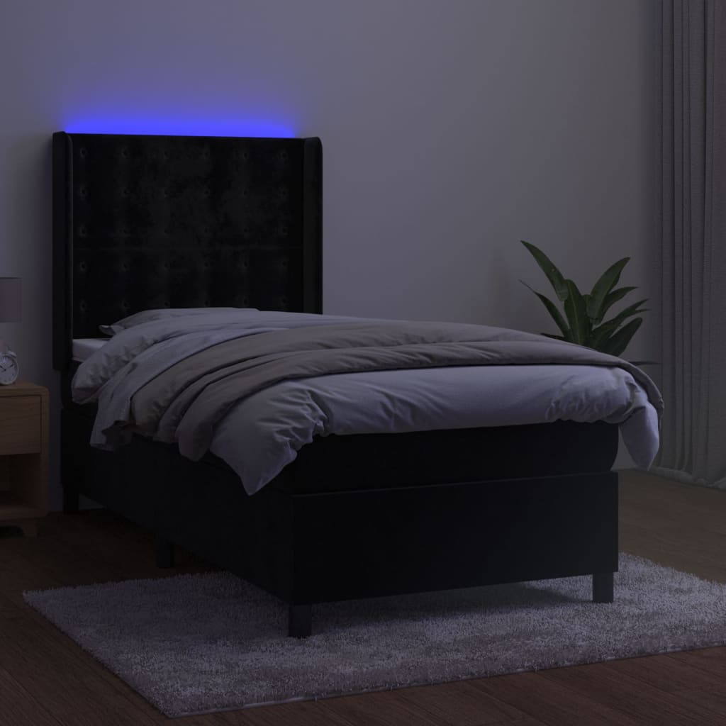 Ramsäng med madrass & LED svart 90x190 cm sammet