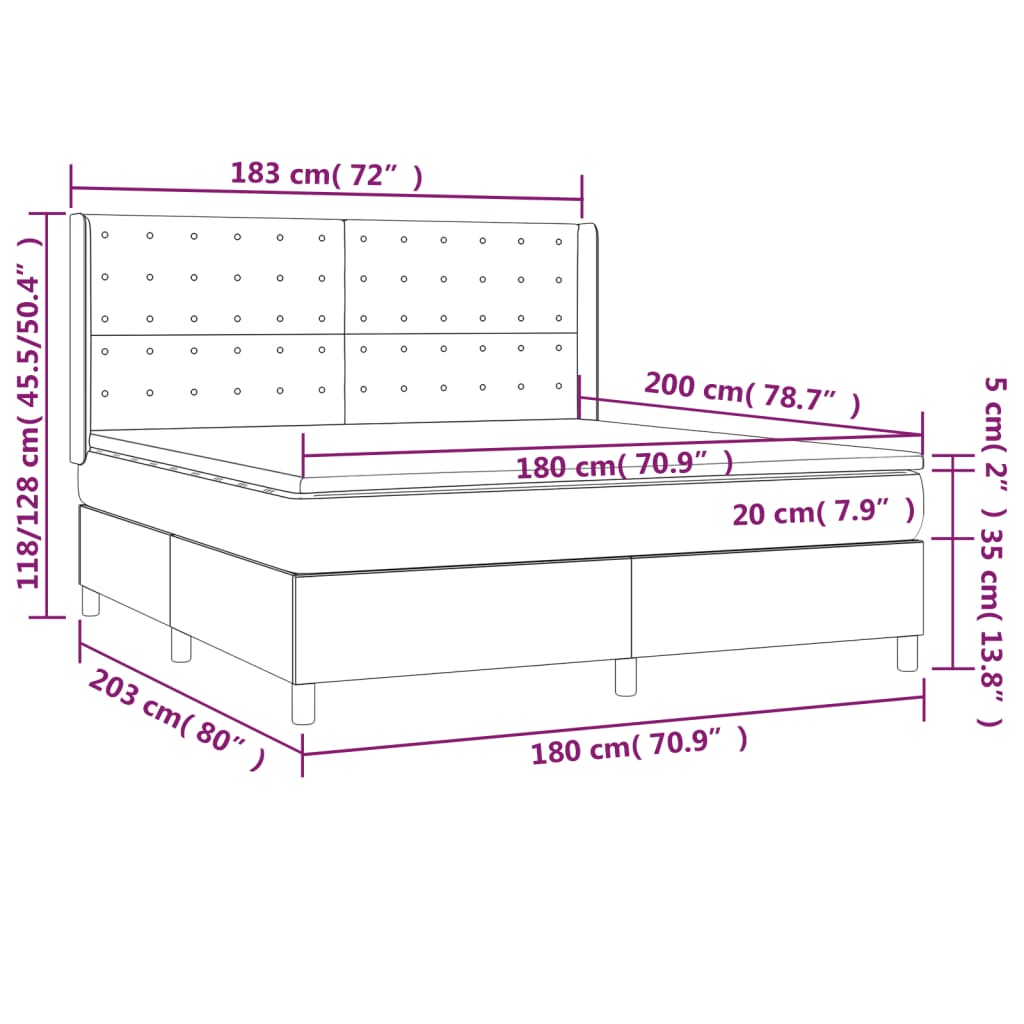 Ramsäng med madrass & LED svart 180x200 cm sammet