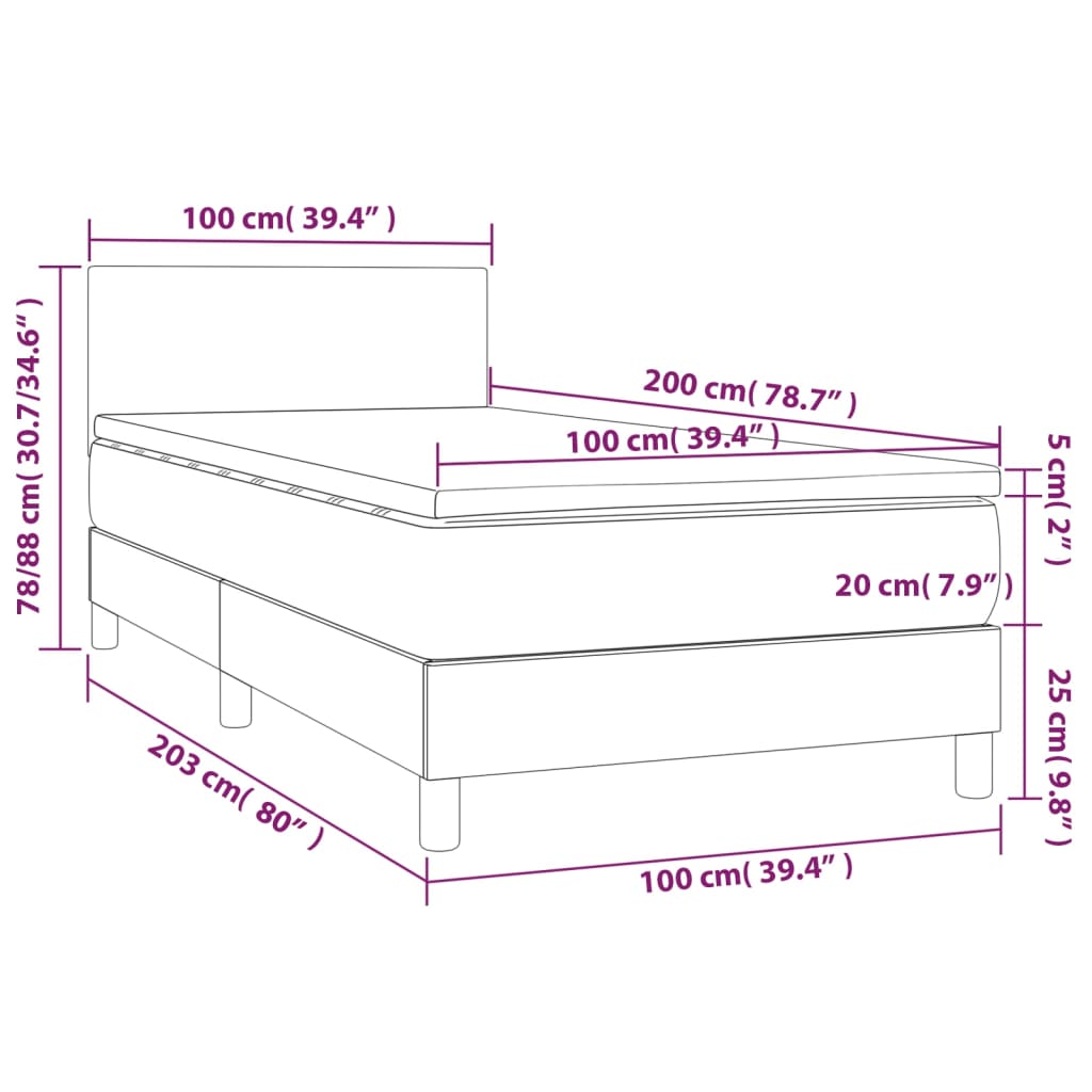 Ramsäng med madrass & LED blå 100x200 cm tyg