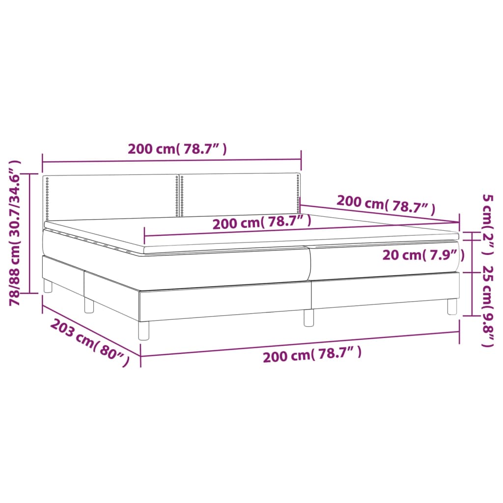 Ramsäng med madrass & LED blå 200x200 cm tyg