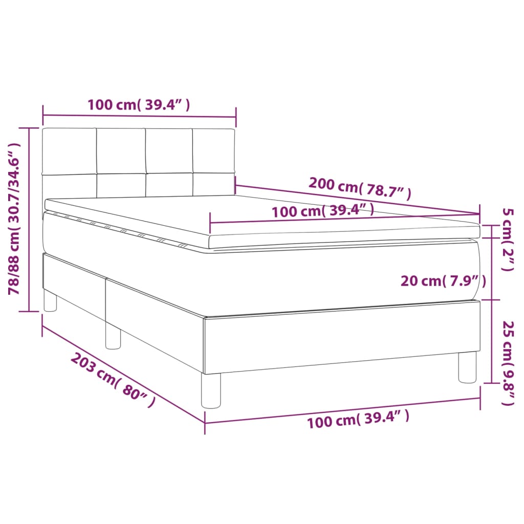 Ramsäng med madrass & LED blå 100x200 cm tyg