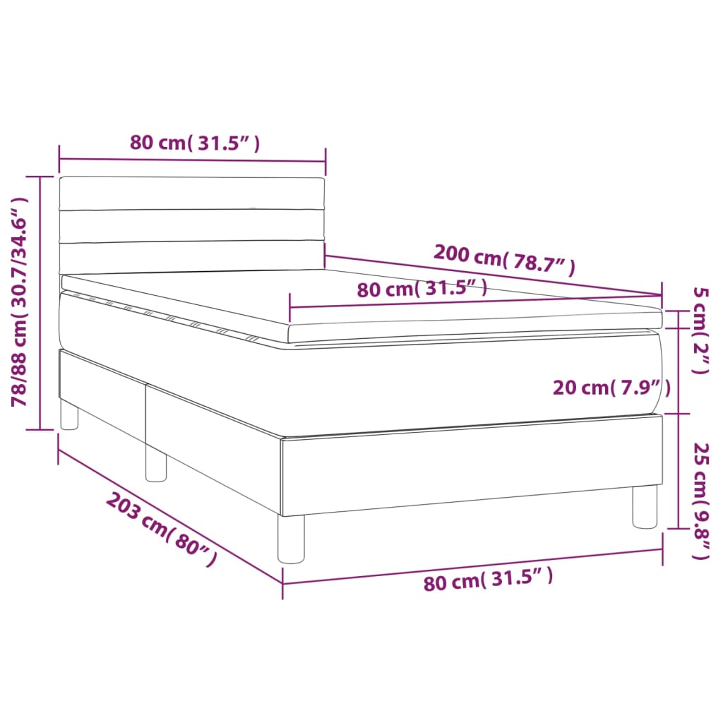 Ramsäng med madrass & LED svart 80x200 cm tyg