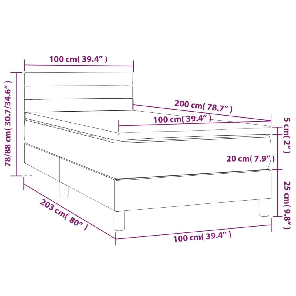 Ramsäng med madrass & LED blå 100x200 cm tyg