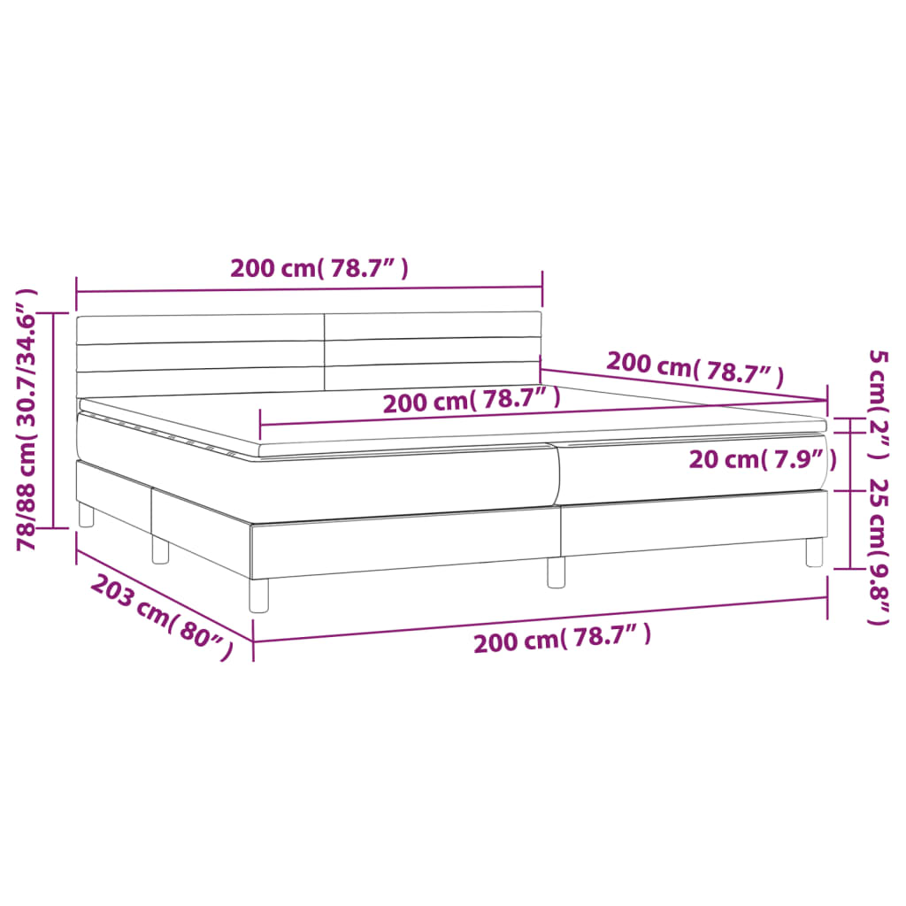 Ramsäng med madrass & LED mörkbrun 200x200 cm tyg