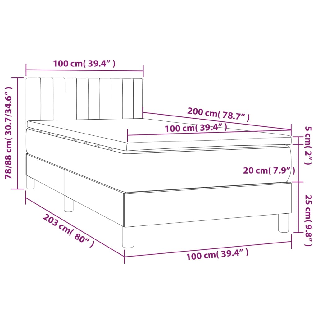 Ramsäng med madrass & LED blå 100x200 cm tyg