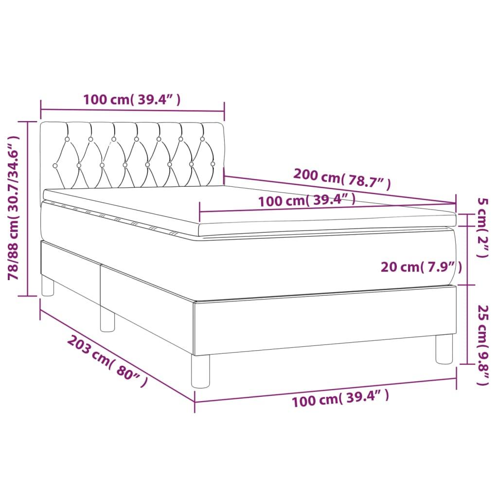 Ramsäng med madrass & LED ljusgrå 100x200 cm tyg - HQ5