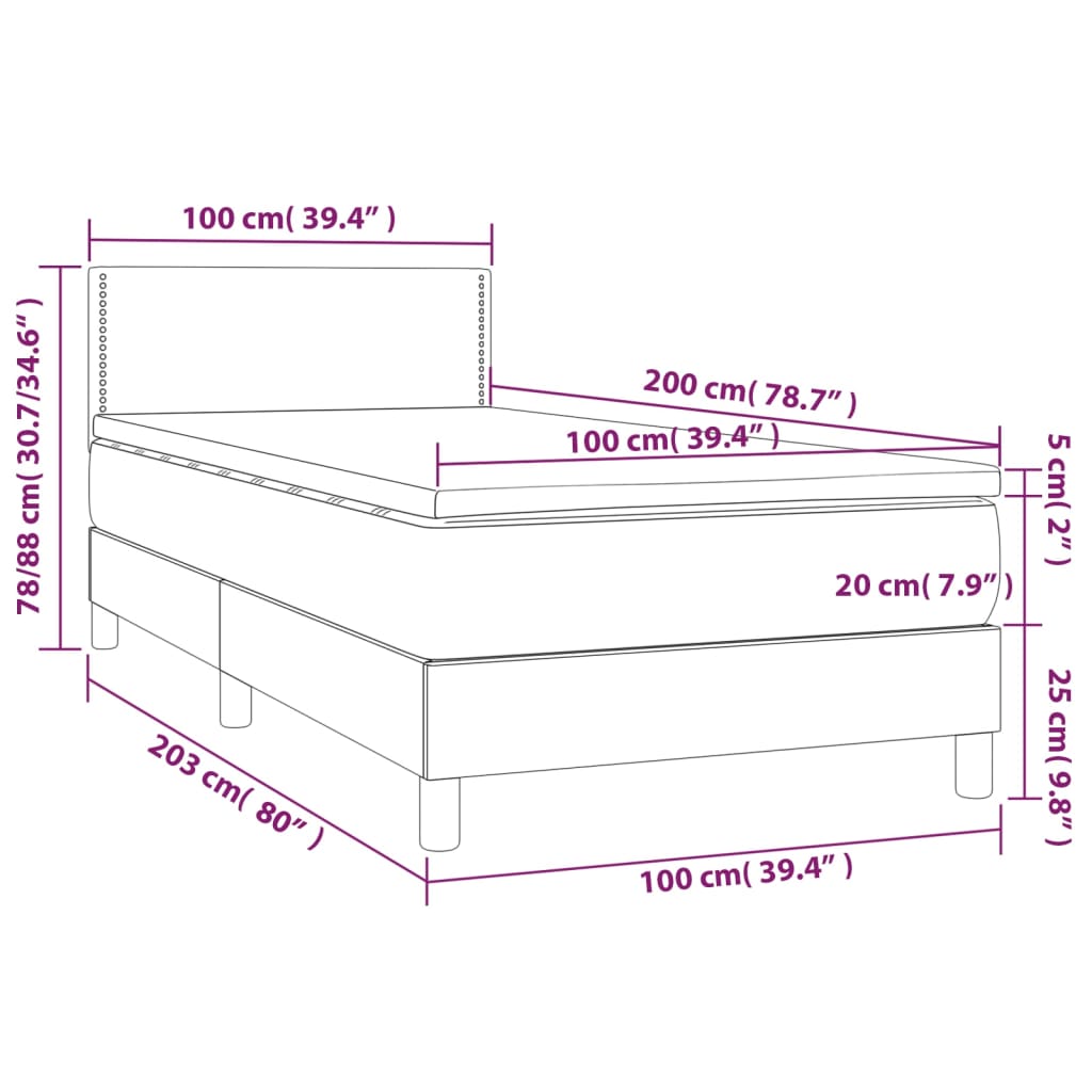 Ramsäng med madrass & LED blå 100x200 cm tyg