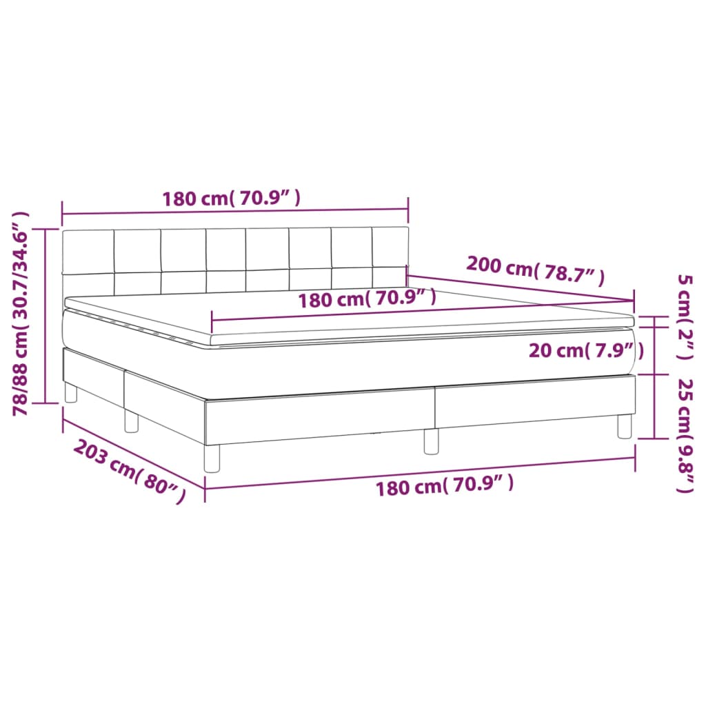 Ramsäng med madrass & LED gräddvit 180x200 cm tyg