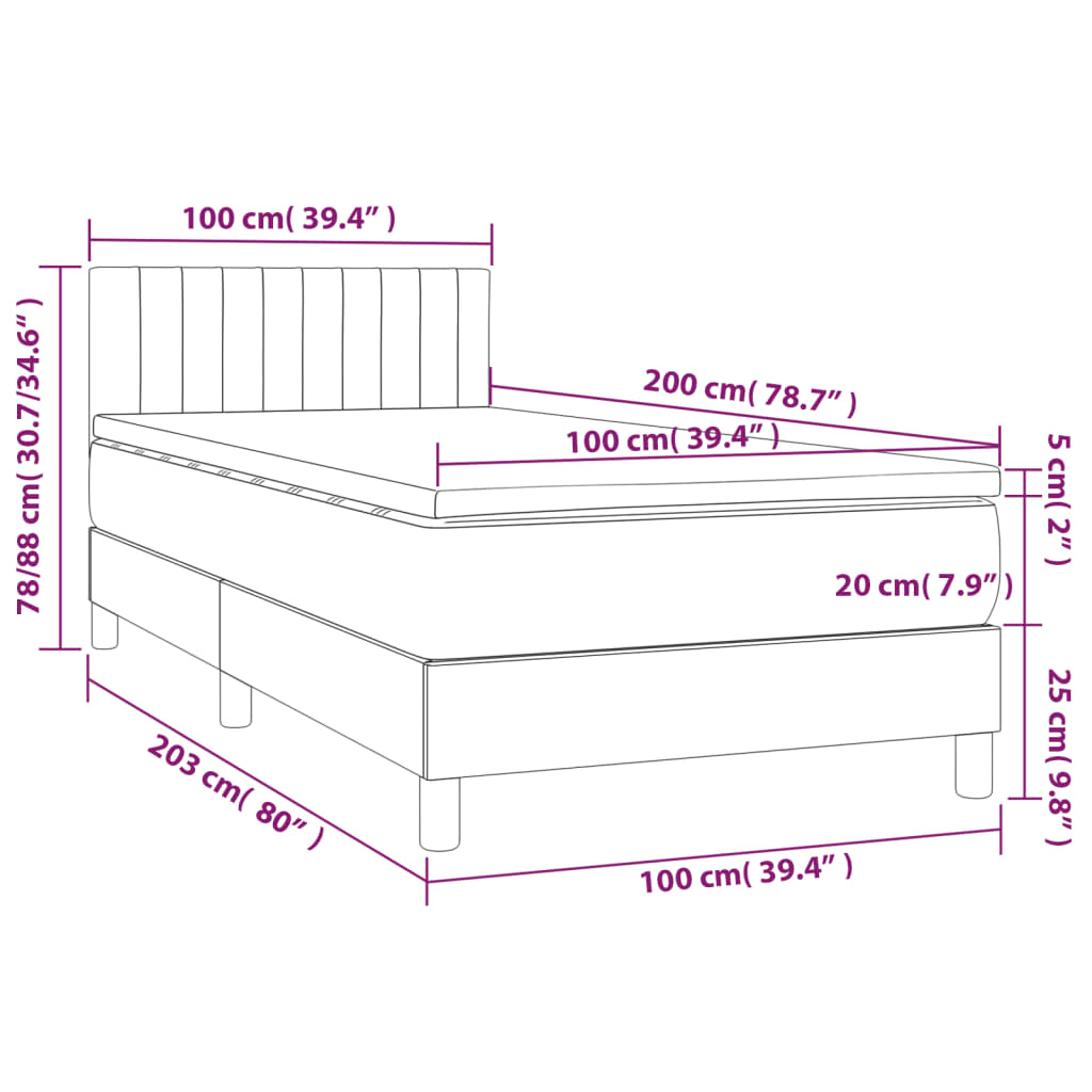 Ramsäng med madrass & LED blå 100x200 cm tyg