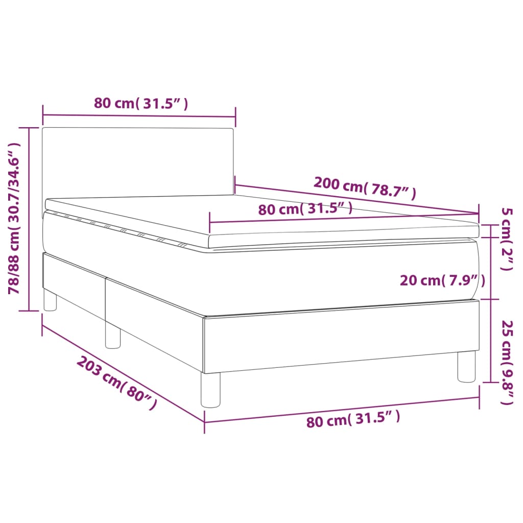 Ramsäng med bäddmadrass & LED cappuccino 80x200 cm konstläder