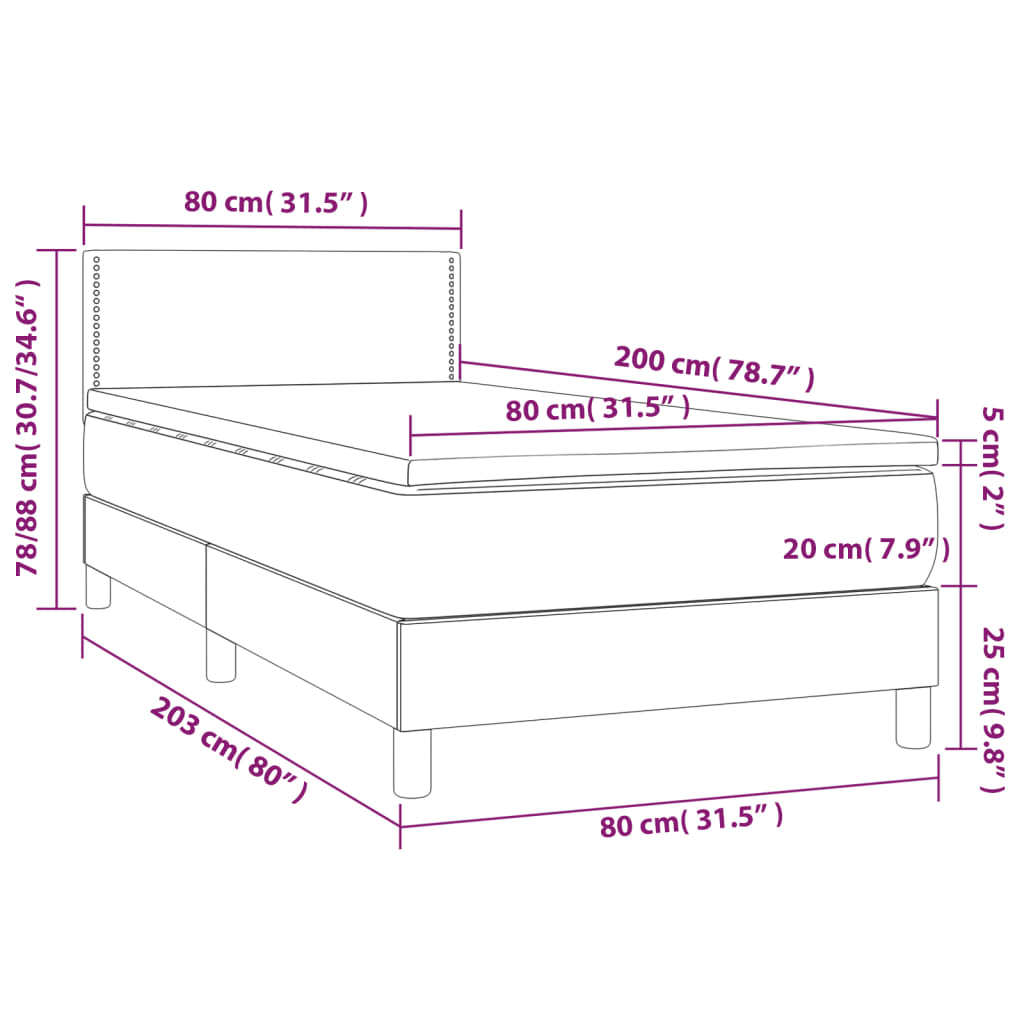 Ramsäng med bäddmadrass & LED cappuccino 80x200 cm konstläder