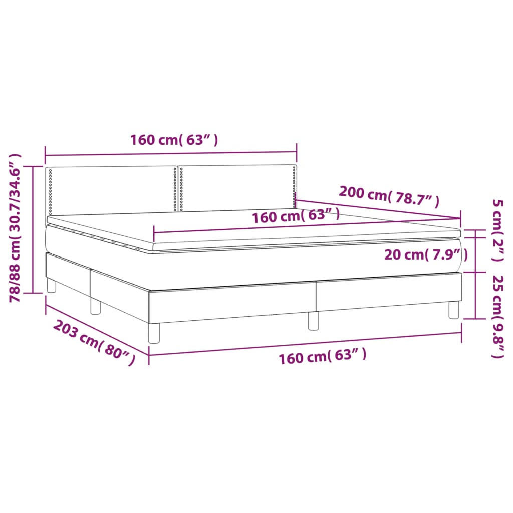 Ramsäng med madrass rosa & LED 160x200 cm sammet