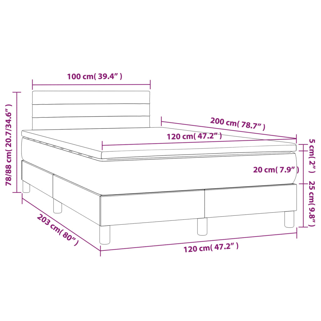 Ramsäng med madrass rosa & LED 120x200 cm sammet