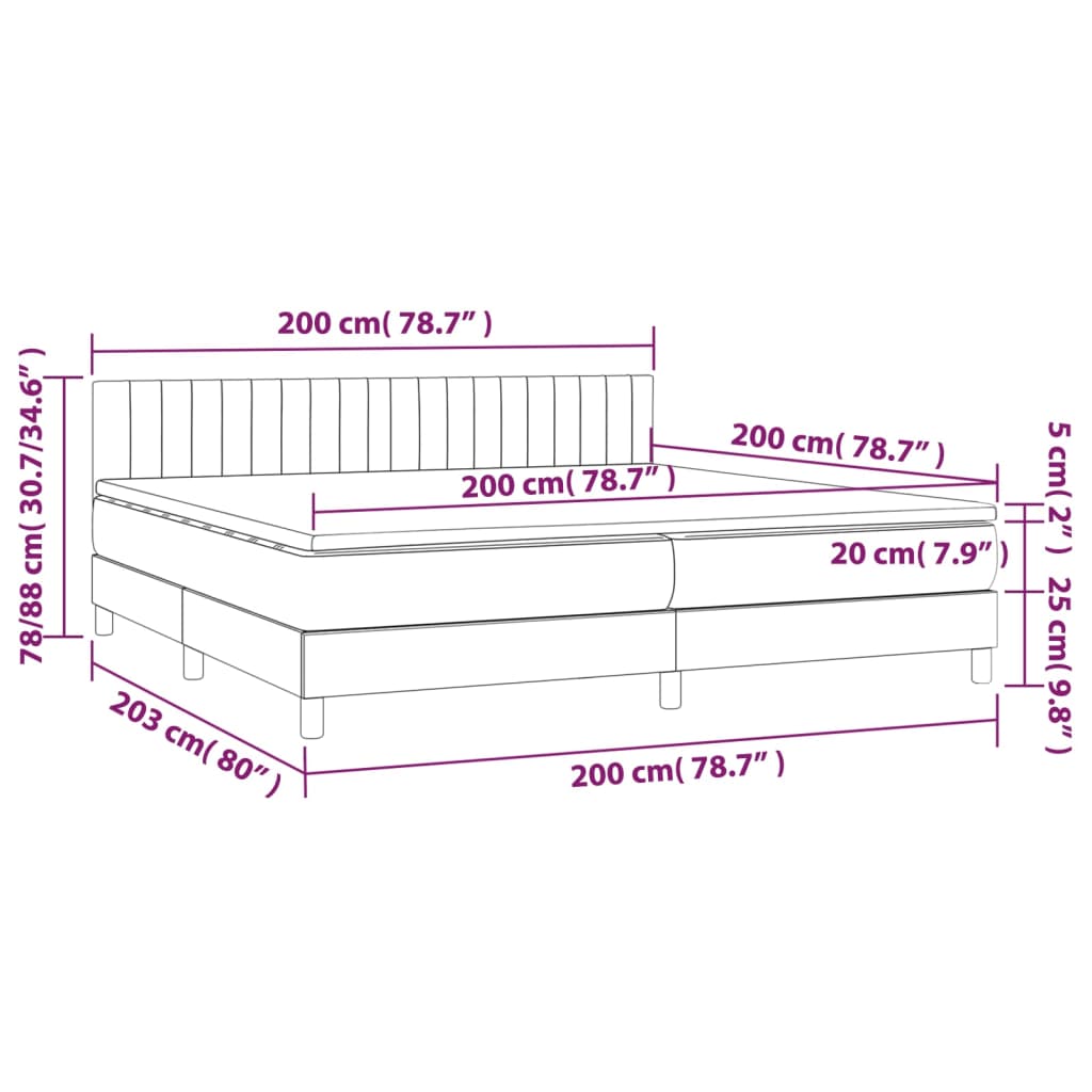 Ramsäng med madrass rosa & LED 200x200 cm sammet