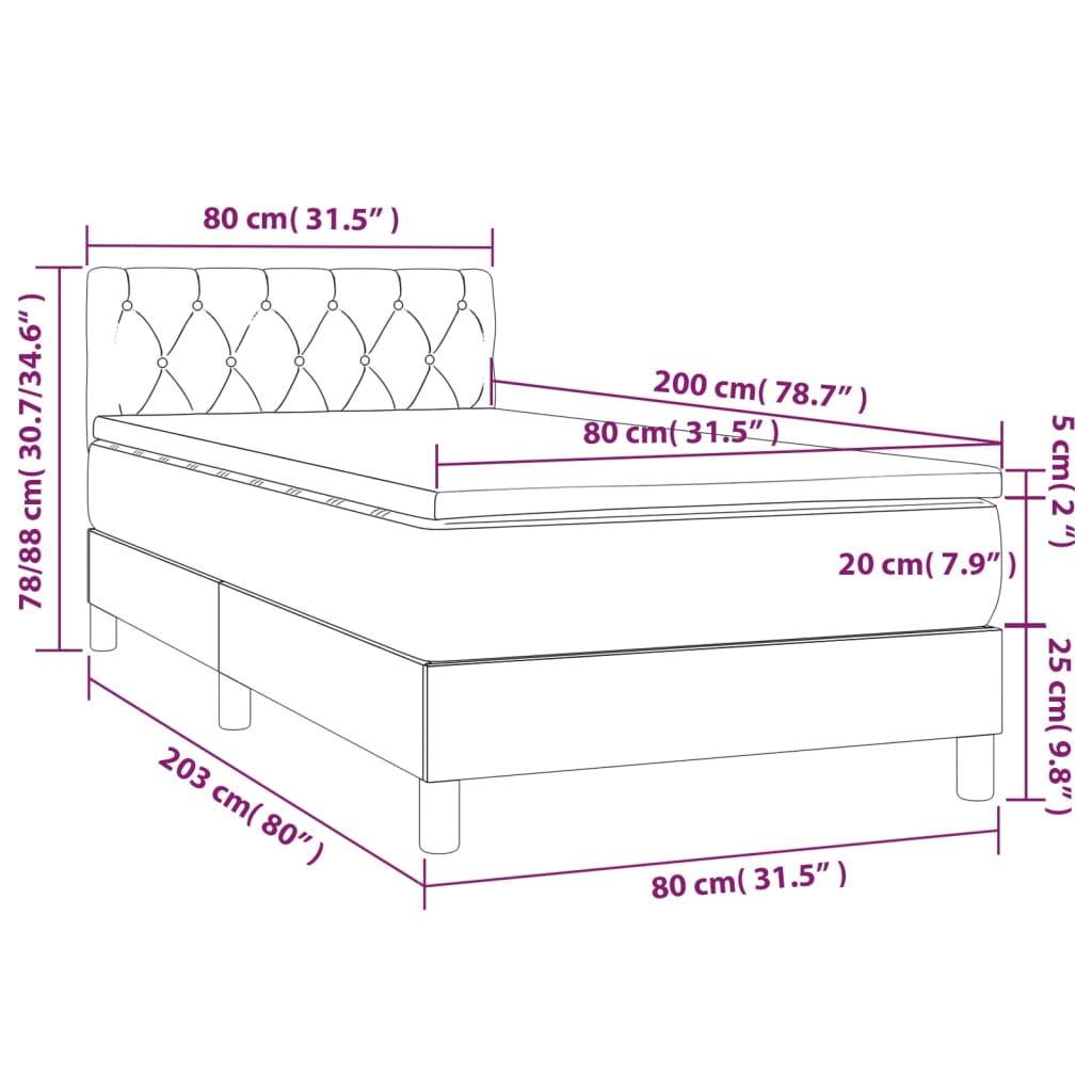 Ramsäng med madrass & LED mörkgrön 80x200 cm sammet