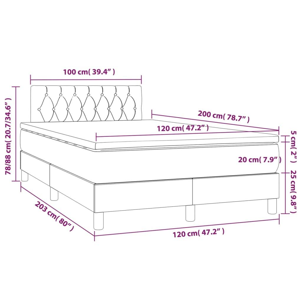 Ramsäng med madrass & LED ljusgrå 120x200 cm sammet - HQ5