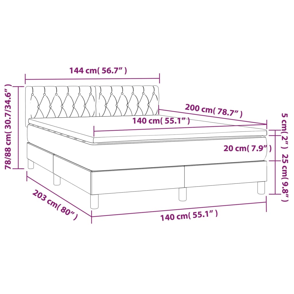 Ramsäng med madrass rosa & LED 140x200 cm sammet