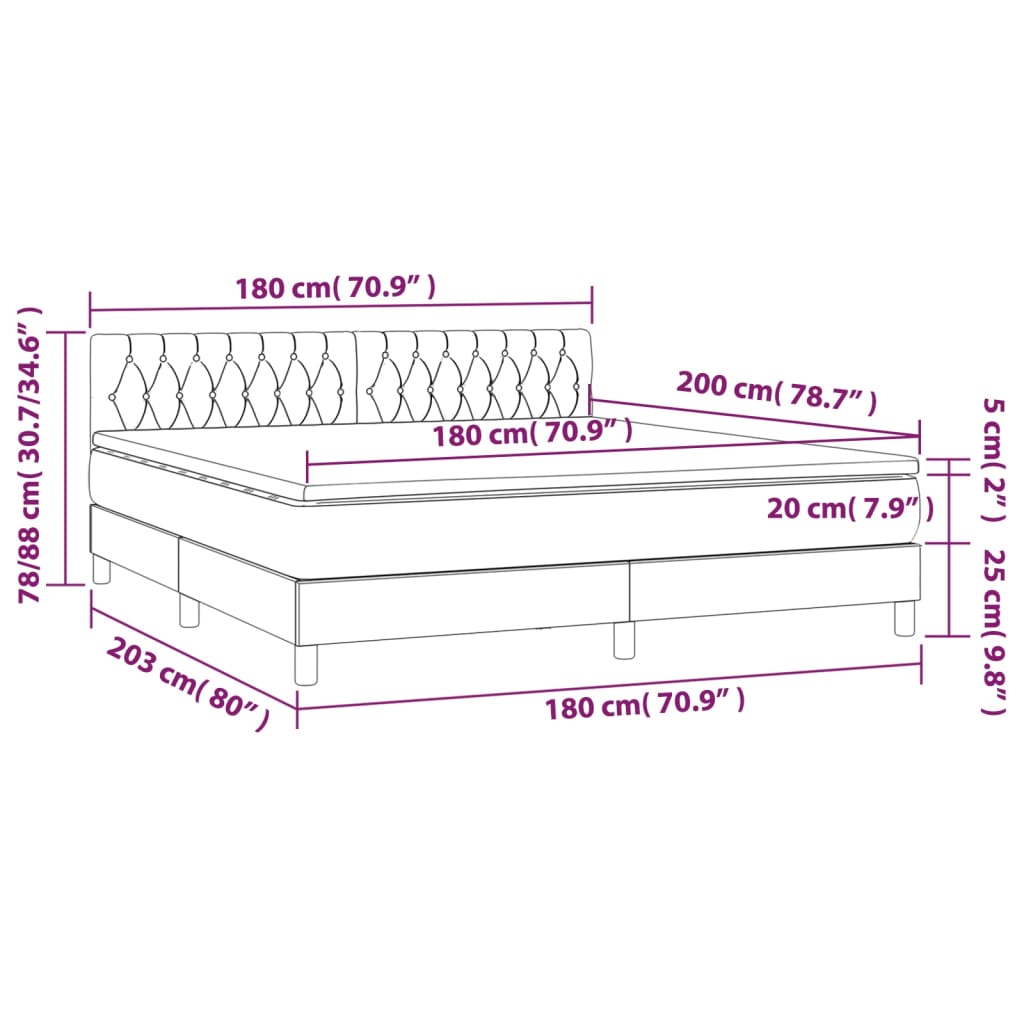 Ramsäng med madrass rosa & LED 180x200 cm sammet