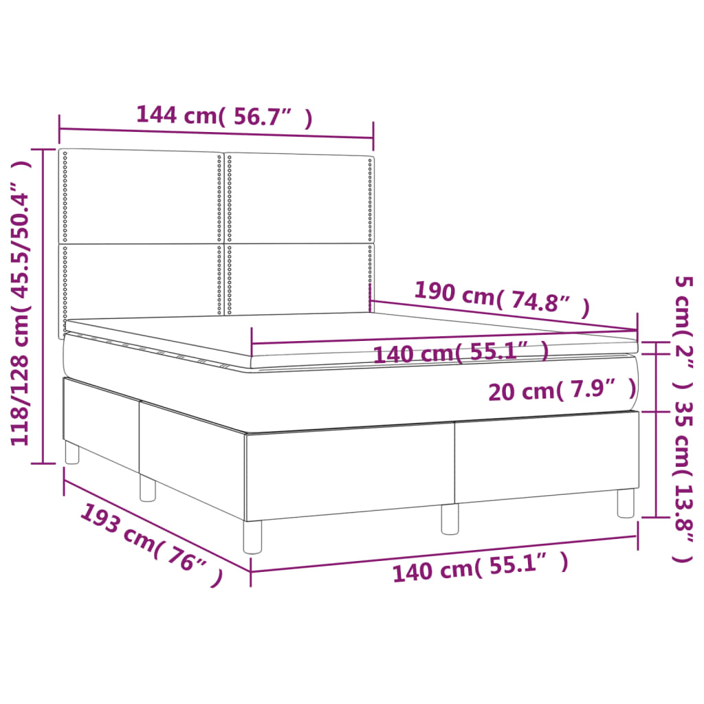 Ramsäng med madrass & LED blå 140x190 cm tyg