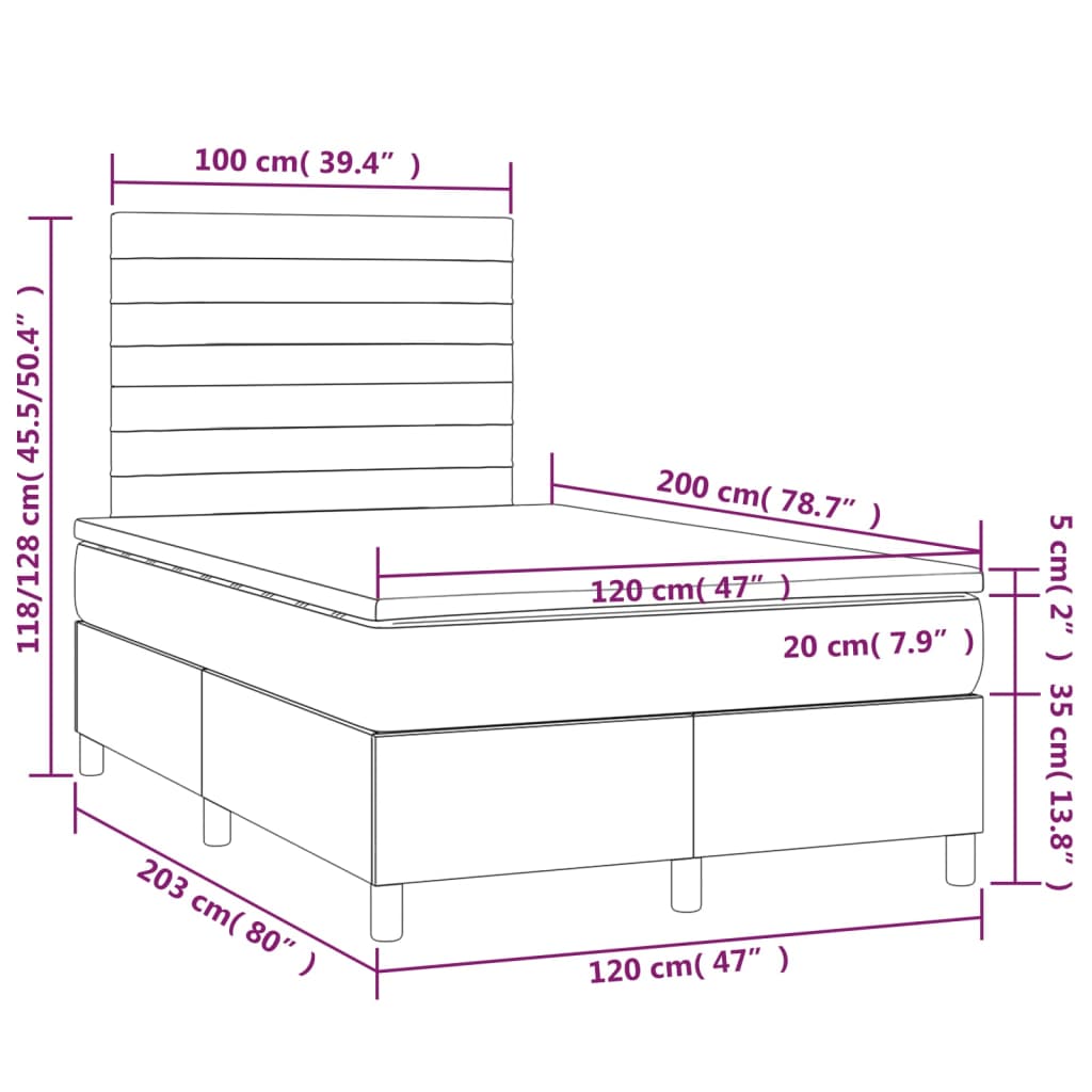 Ramsäng med madrass & LED mörkbrun 120x200 cm tyg