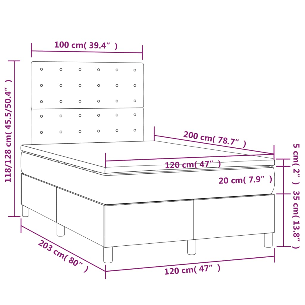 Ramsäng med madrass & LED blå 120x200 cm tyg