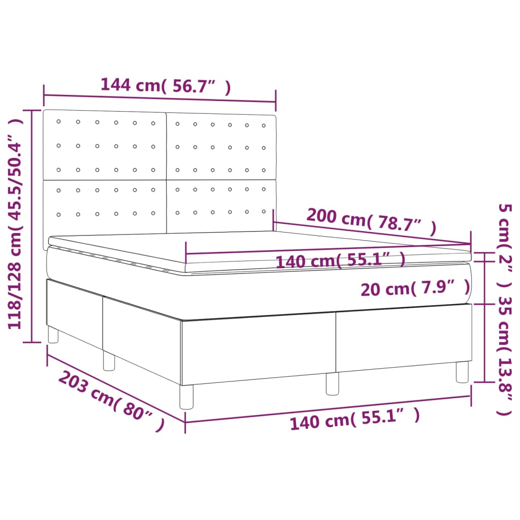 Ramsäng med madrass & LED blå 140x200 cm tyg