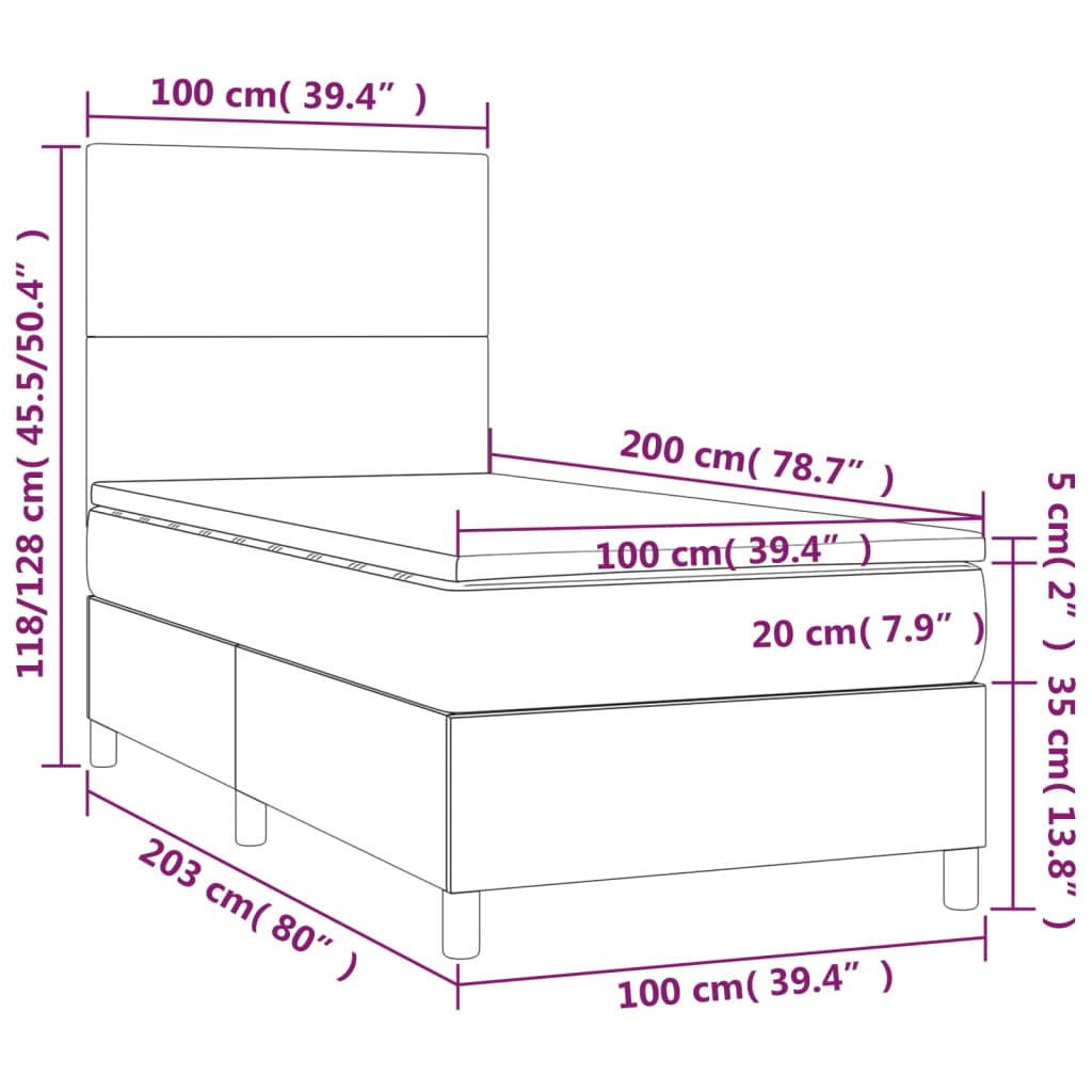 Ramsäng med madrass & LED blå 100x200 cm tyg