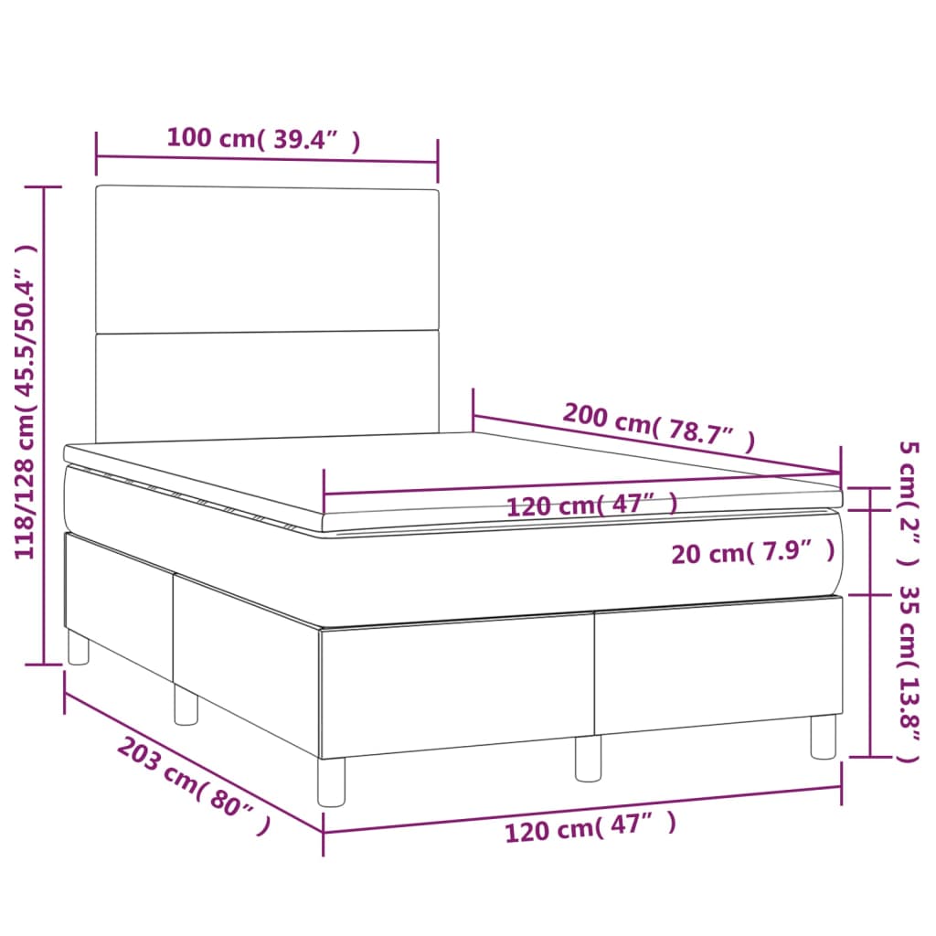 Ramsäng med madrass & LED blå 120x200 cm tyg