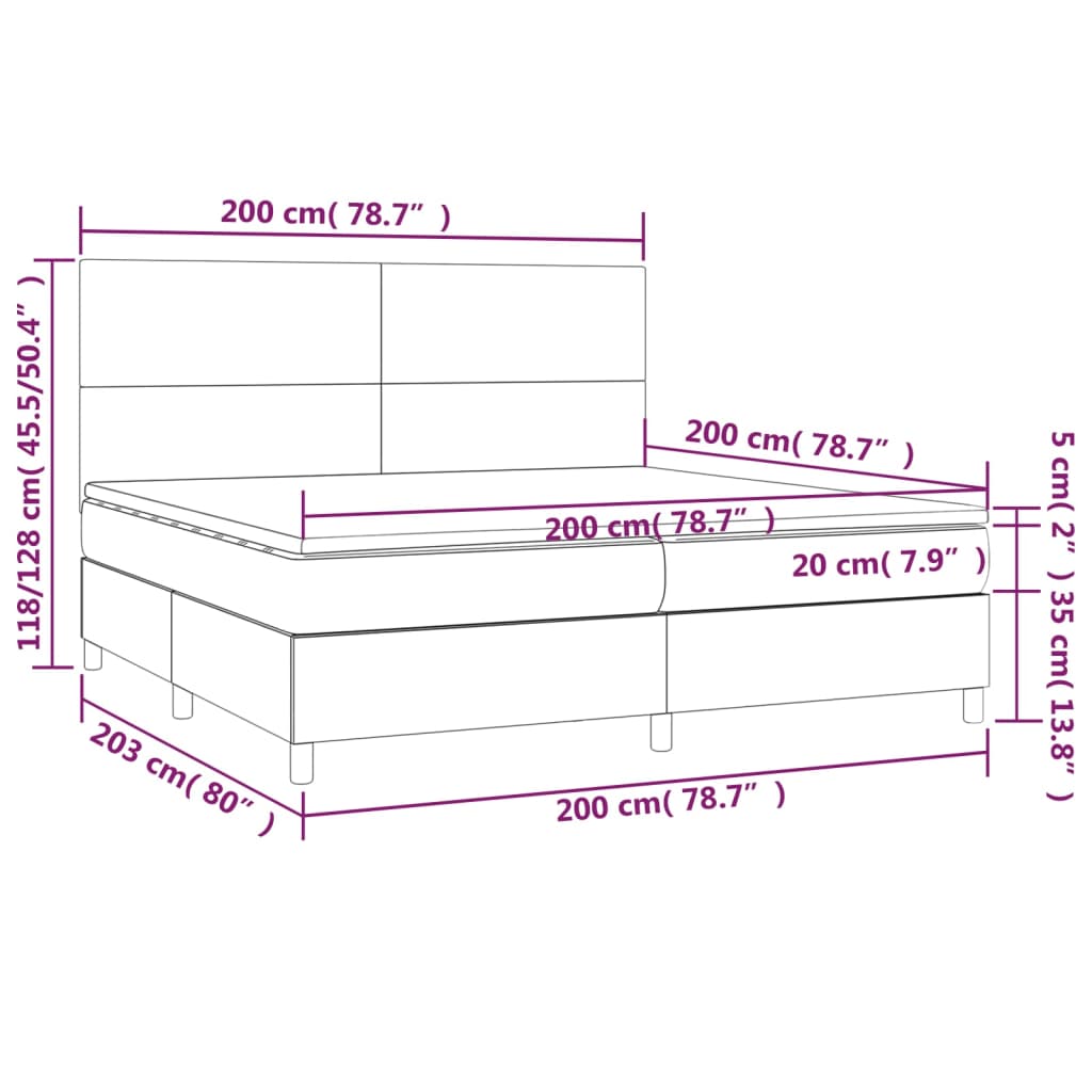 Ramsäng med madrass & LED blå 200x200 cm tyg