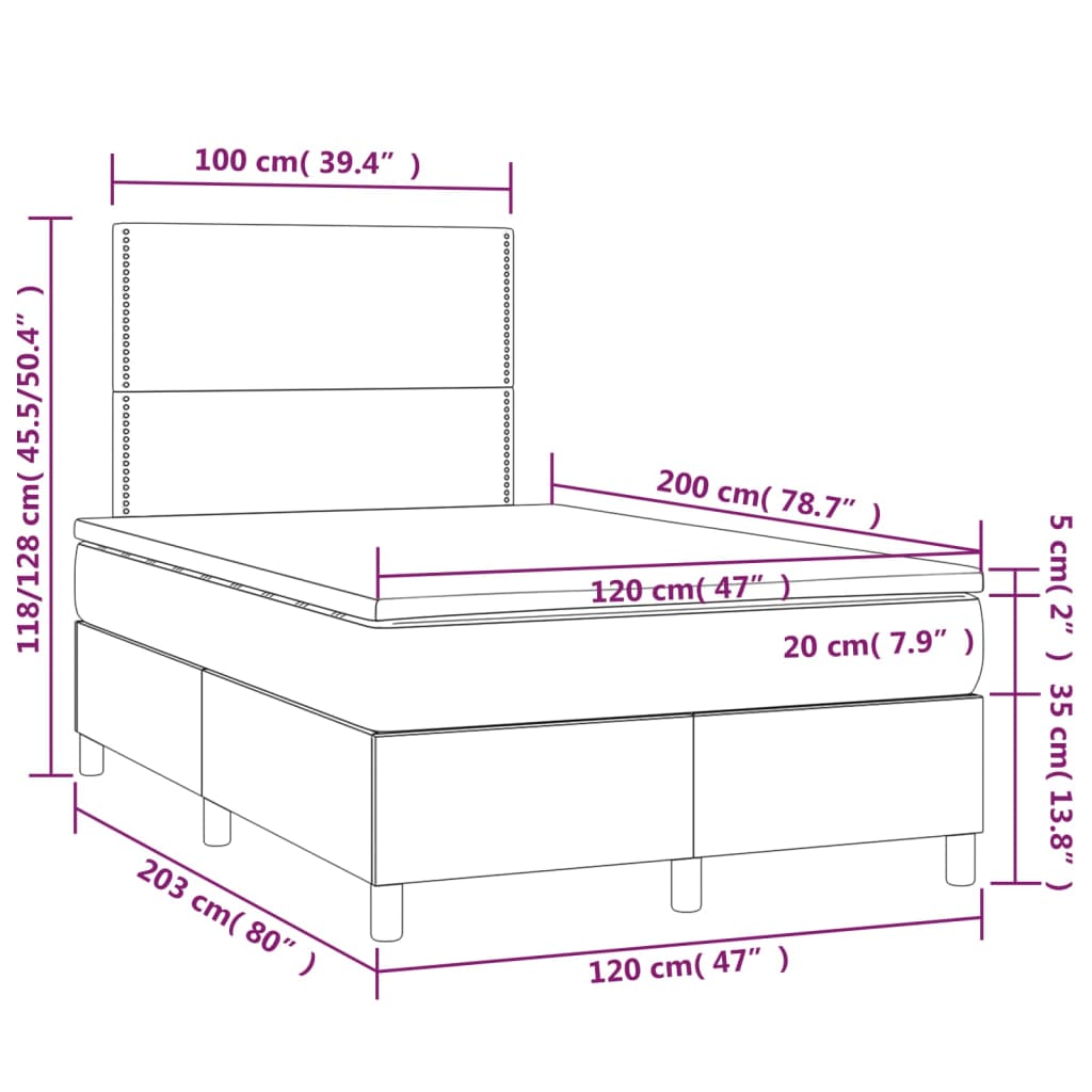 Ramsäng med madrass & LED blå 120x200 cm tyg