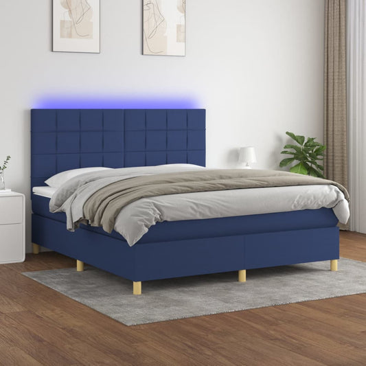 Ramsäng med madrass & LED blå 180x200 cm tyg