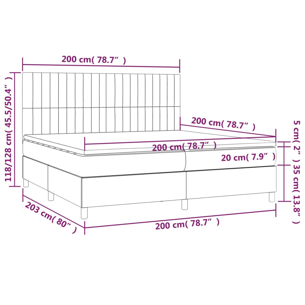 Ramsäng med madrass & LED blå 200x200 cm tyg