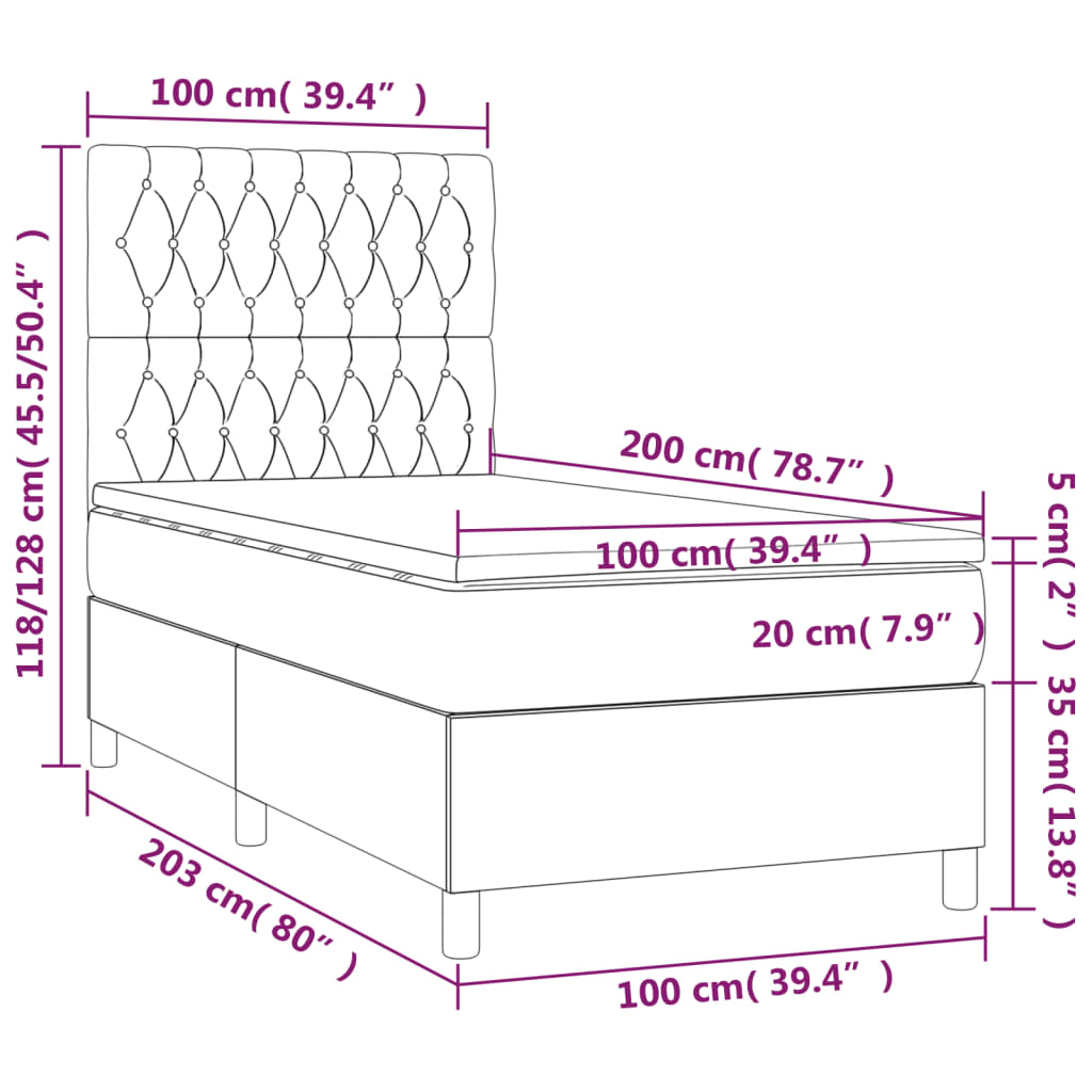 Ramsäng med madrass & LED blå 100x200 cm tyg