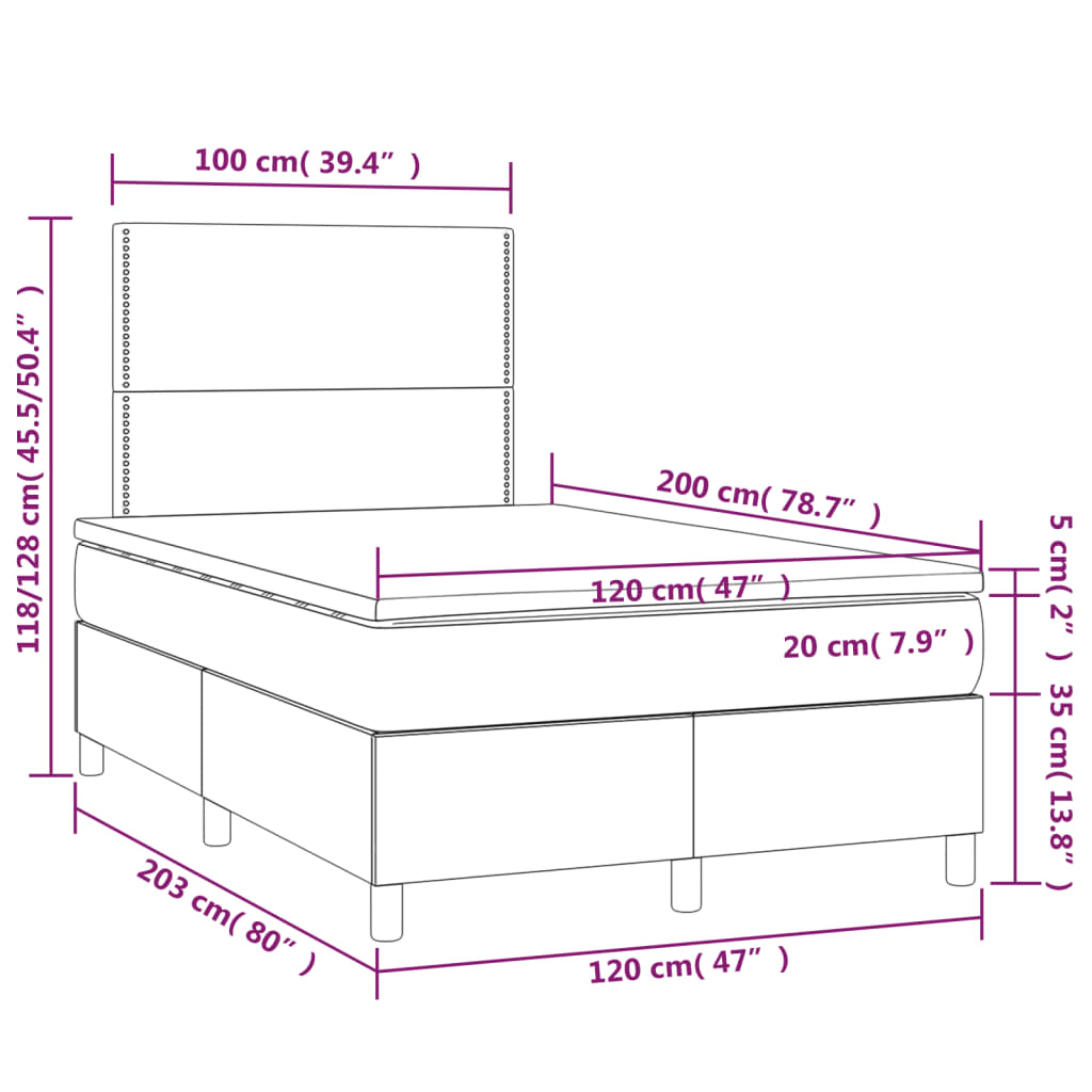 Ramsäng med madrass & LED mörkgrön 120x200 cm sammet