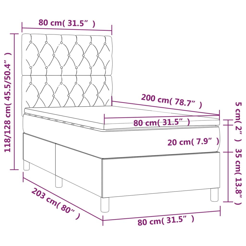 Ramsäng med madrass & LED mörkgrön 80x200 cm sammet