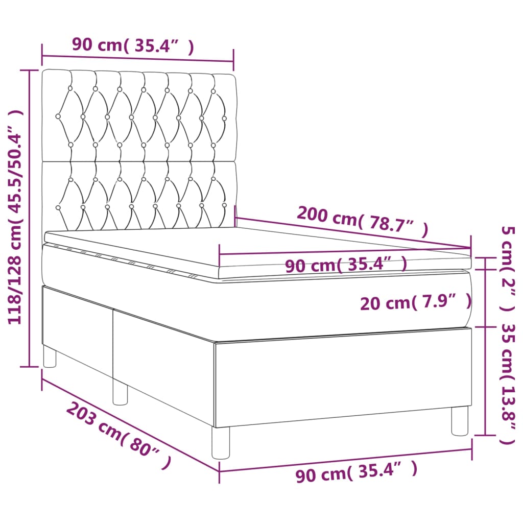 Ramsäng med madrass rosa & LED 90x200 cm sammet