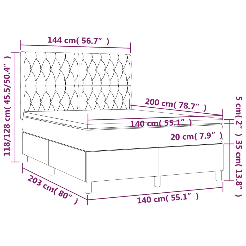 Ramsäng med madrass & LED mörkgrön 140x200 cm sammet