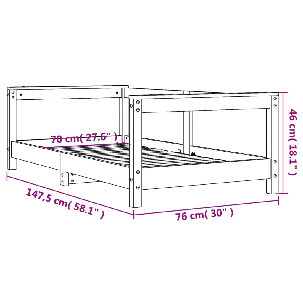 Sängram för barnsäng vit 70x140 cm massiv furu