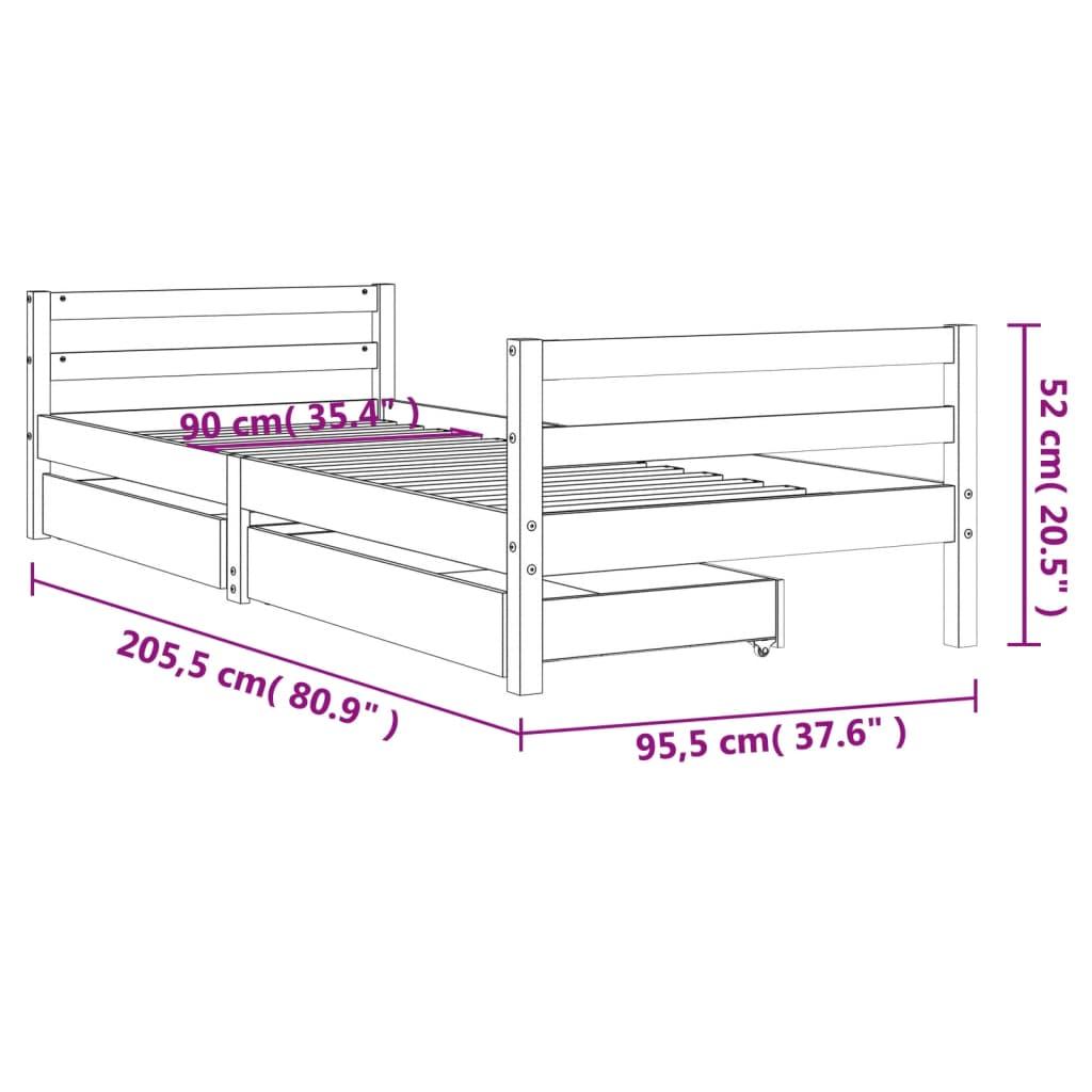 Sängram för barnsäng m. lådor vit 90x200 cm massiv furu - HQ5