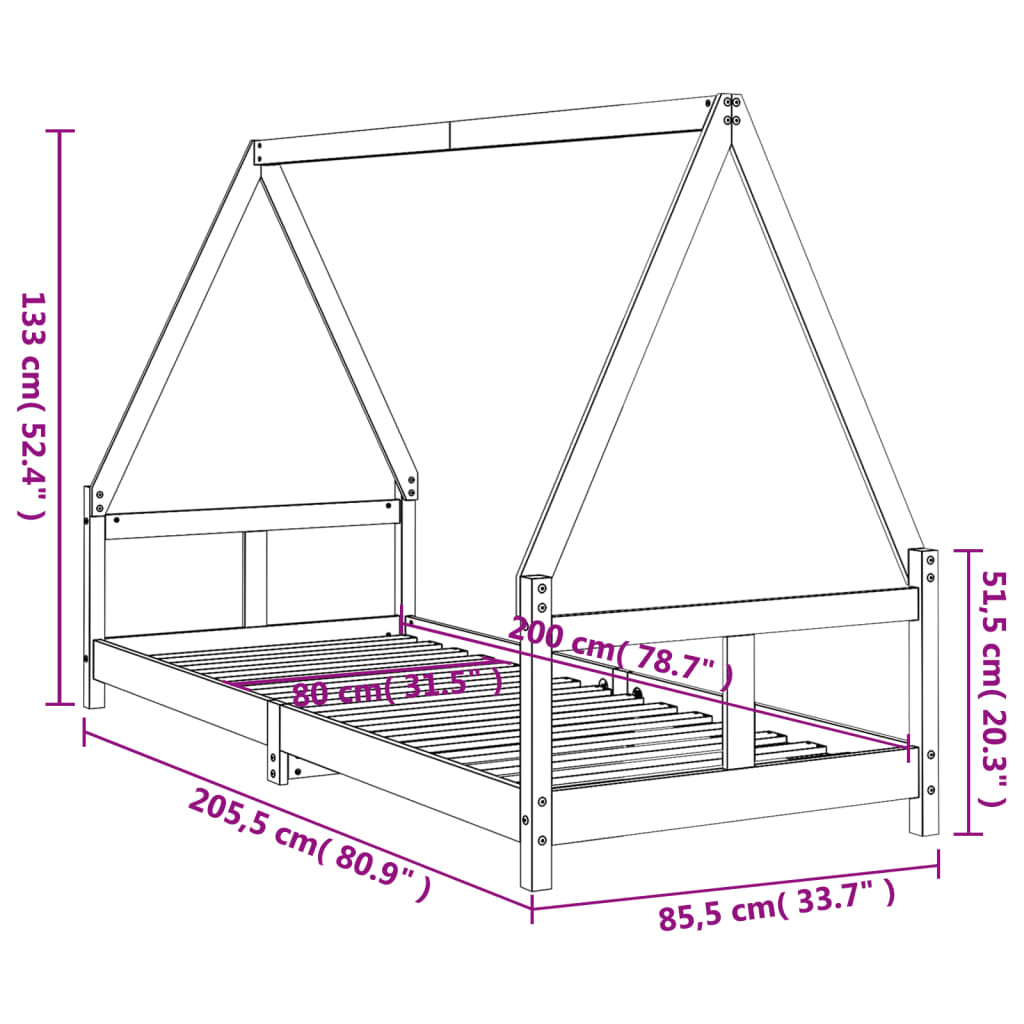 Sängram för barnsäng svart 80x200 cm massiv furu