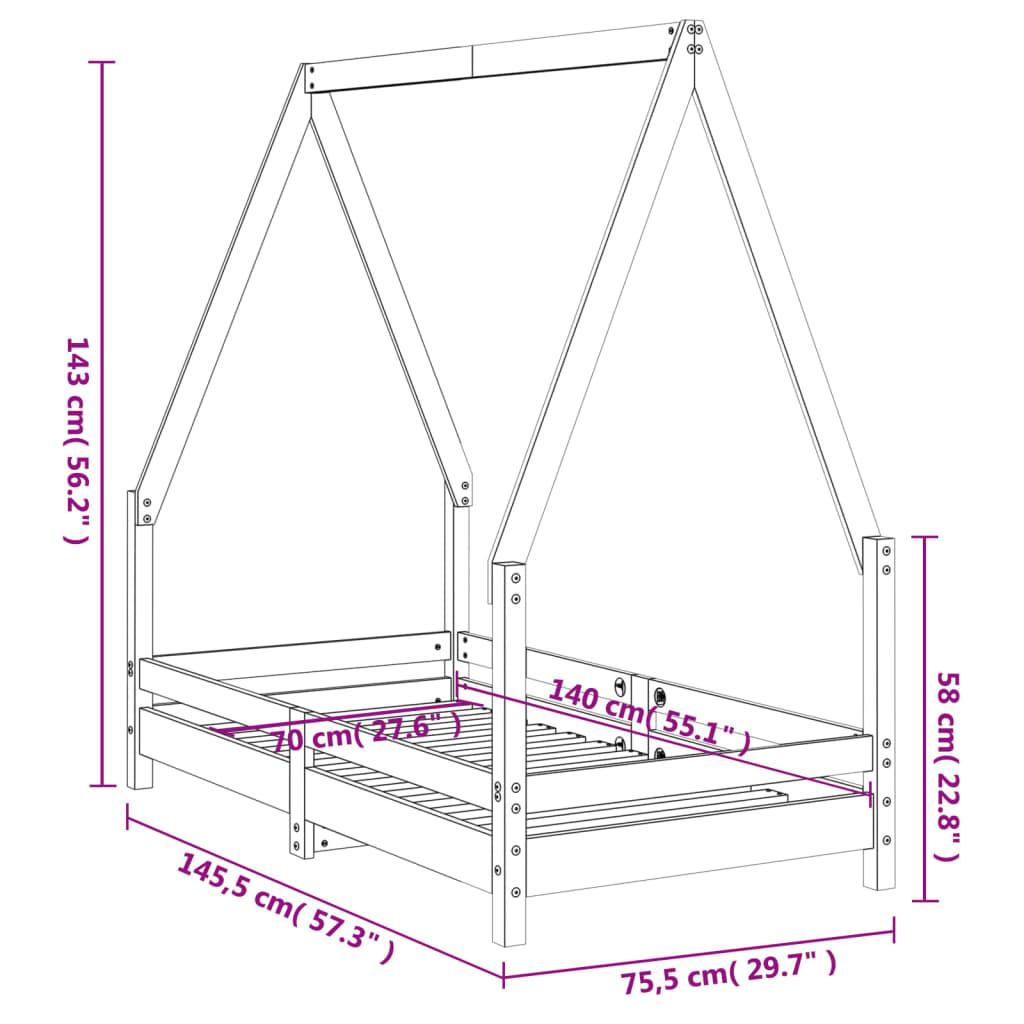 Sängram för barnsäng vit 70x140 cm massiv furu - HQ5