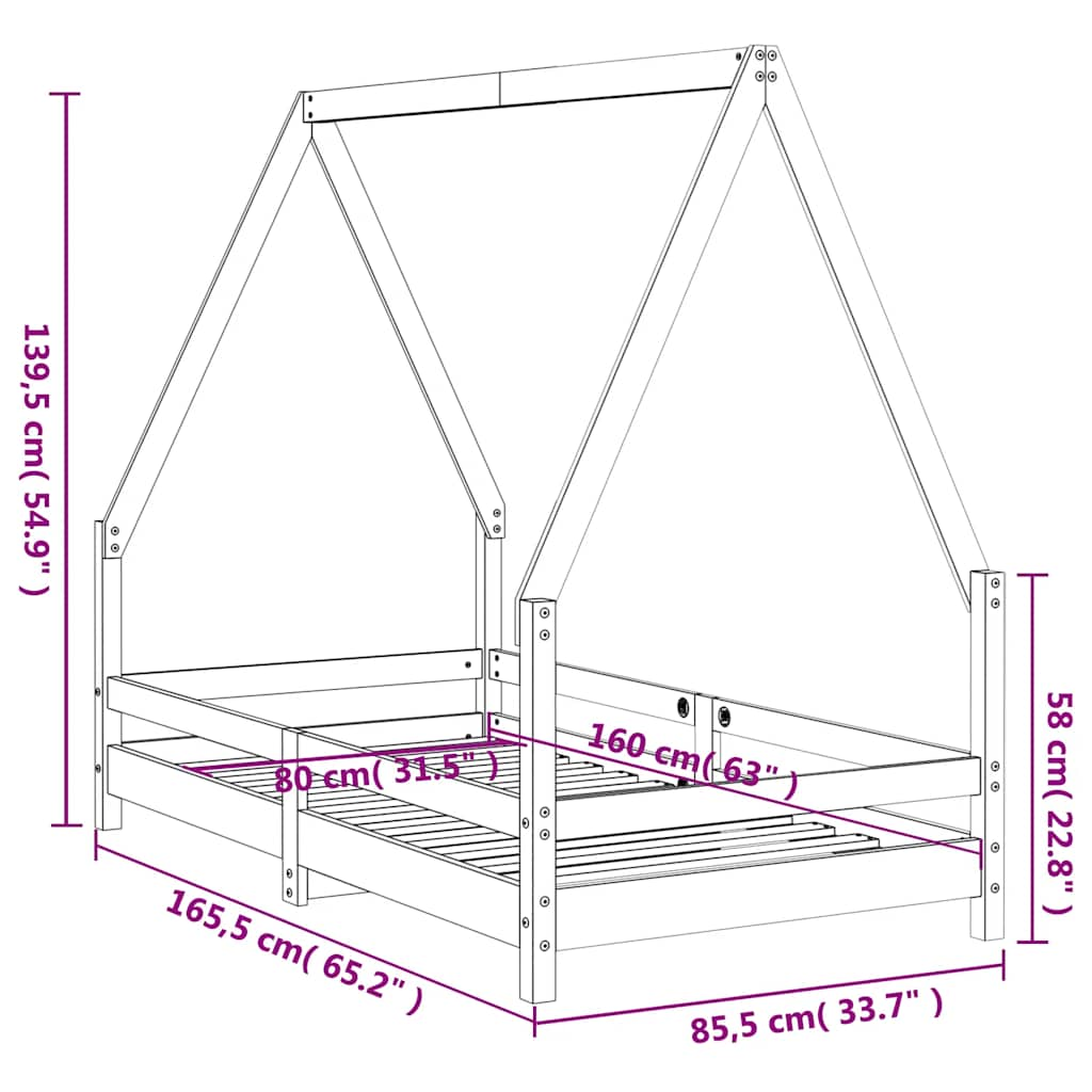 Sängram för barnsäng vit 80x160 cm massiv furu