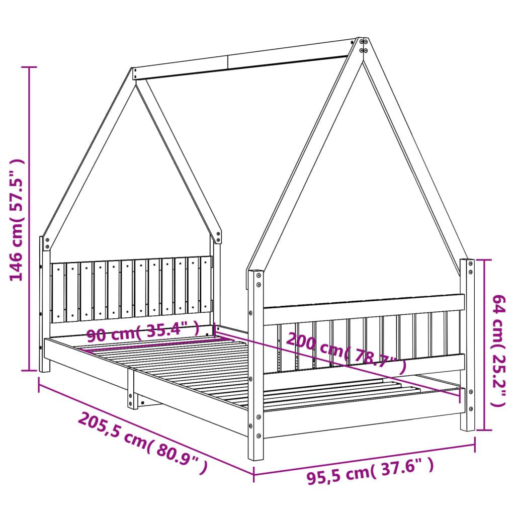 Sängram för barnsäng vit 90x200 cm massiv furu - HQ5