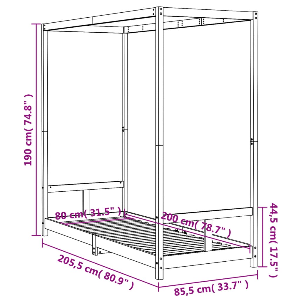 Sängram för barnsäng vit 80x200 cm massiv furu