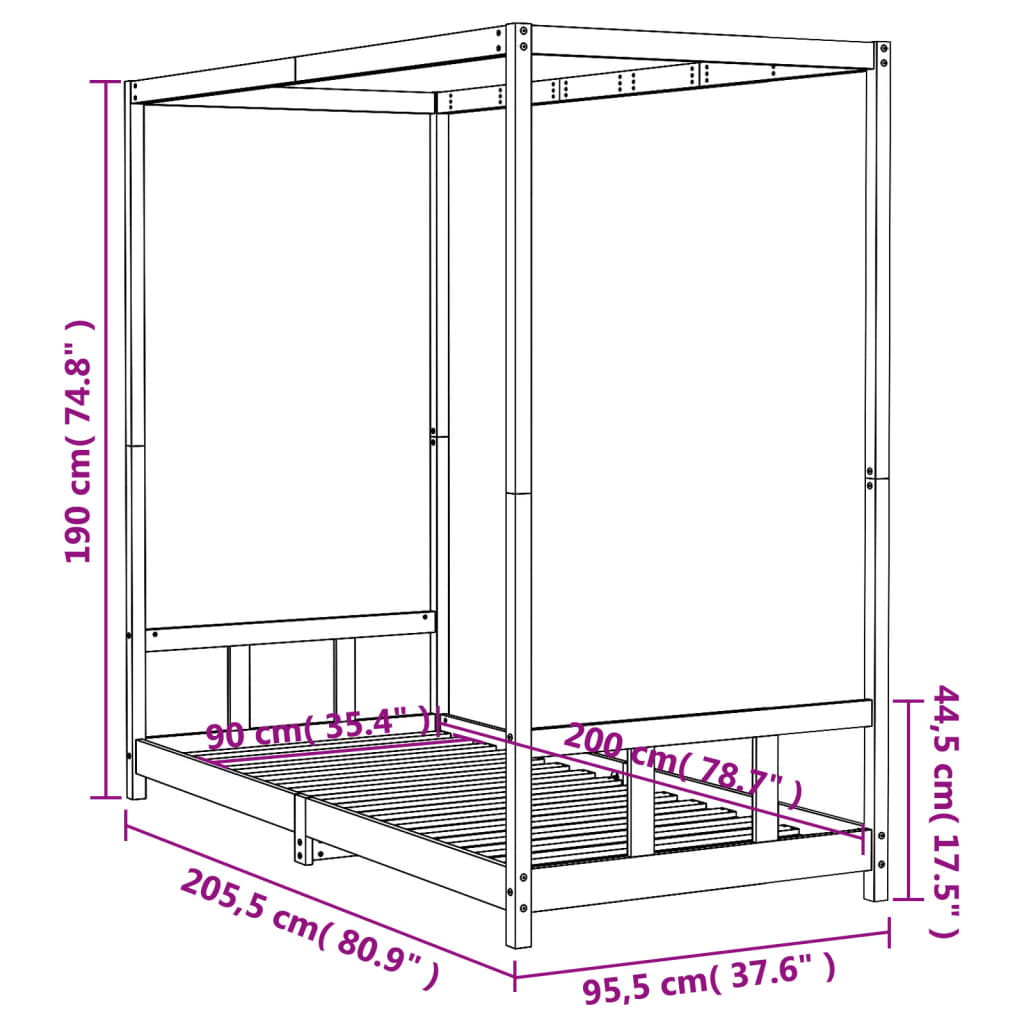 Sängram för barnsäng vit 90x200 cm massiv furu