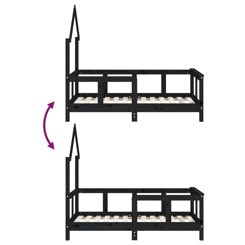 Sängram för barnsäng svart 70x140 cm massiv furu