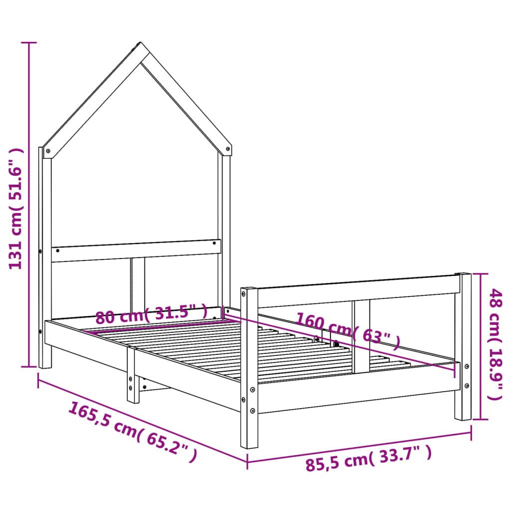 Sängram för barnsäng 80x160 cm massiv furu